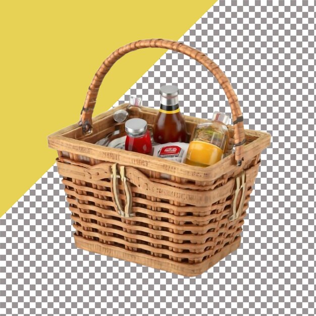 Wicker wooden picnic basket isolated on white background 3D rendering