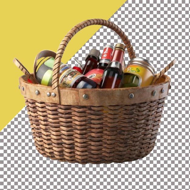 Wicker wooden picnic basket isolated on white background 3D rendering