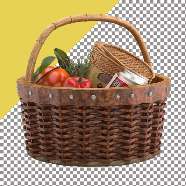 Wicker wooden picnic basket isolated on white background 3D rendering