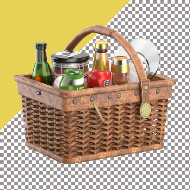 Wicker wooden picnic basket isolated on white background 3D rendering