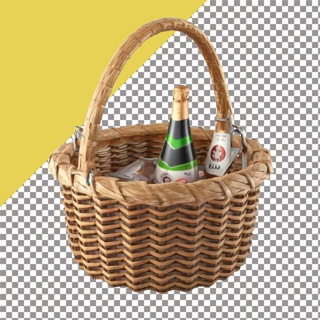 Wicker wooden picnic basket isolated on white background 3D rendering