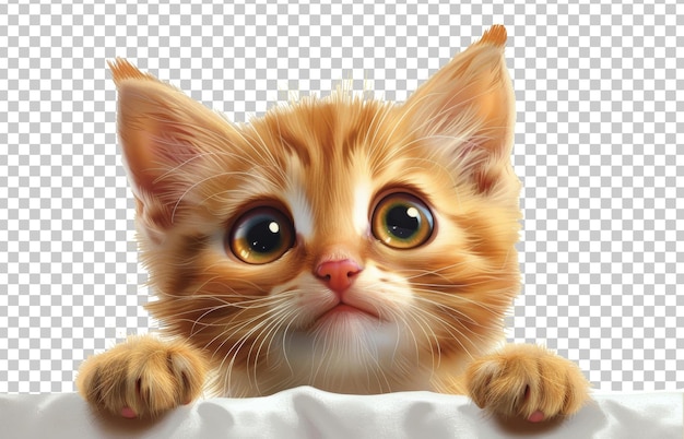 PSD wideeyed kitten peeking over edge isolated on transparent background