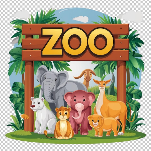 PSD wild animals under the zoo sign isolated on transparent background