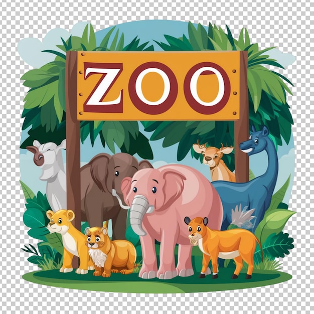 PSD wild animals under the zoo sign isolated on transparent background