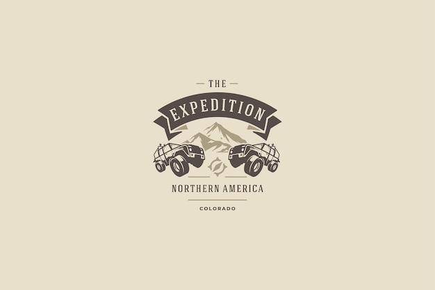 PSD wild expedition concept in template of retro badge