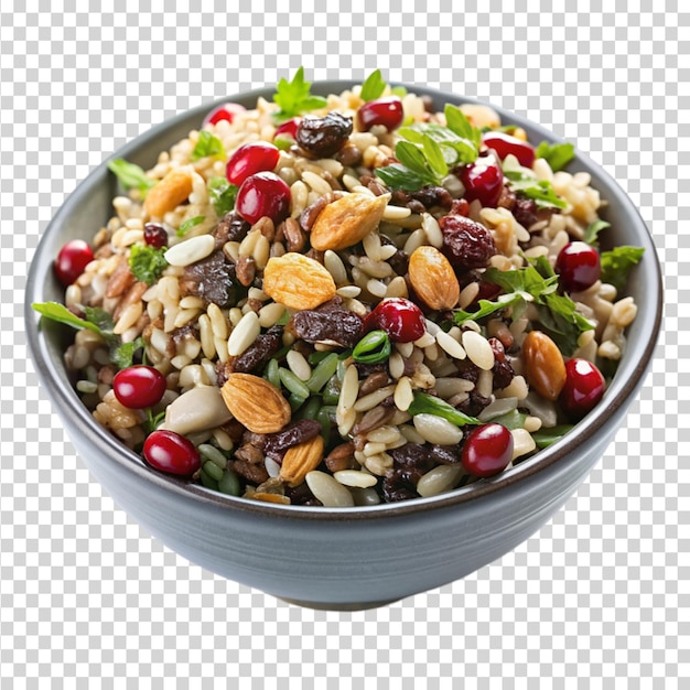 Wild rice salad with cranberries and nuts isolated on transparent background