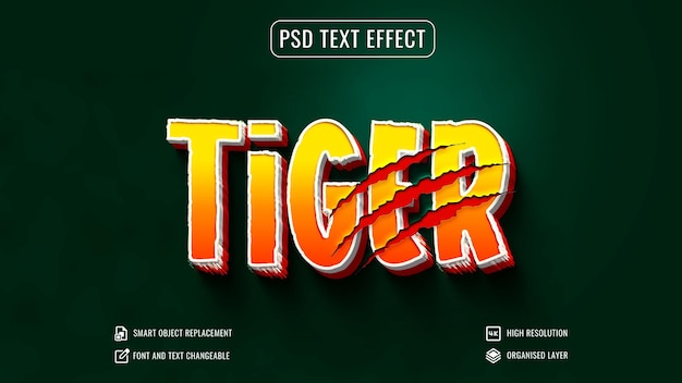 Wild tiger text effect psd mockup