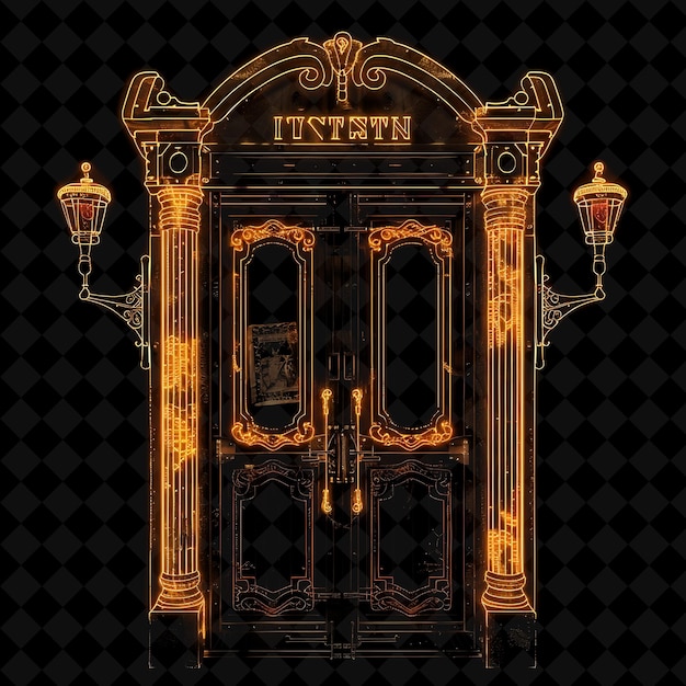 PSD wild west saloon gate with swinging doors and wanted posters png y2k shape neon color collection