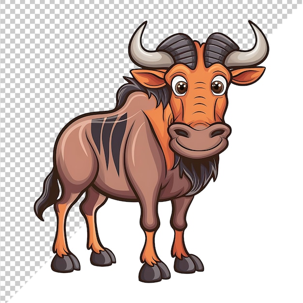 PSD wildebeest colorful cartoon illustration animal transparent background