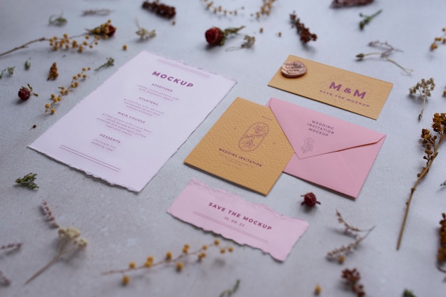 Wildflower wedding invitation mockup