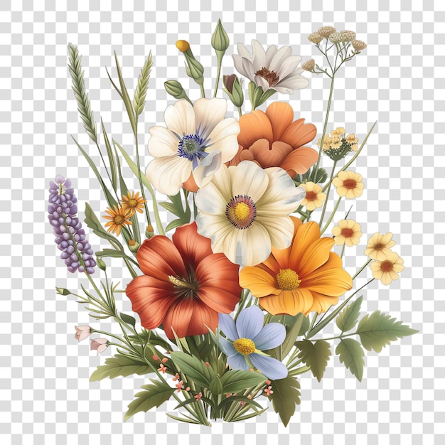 Wildflowers transparent background realistic element