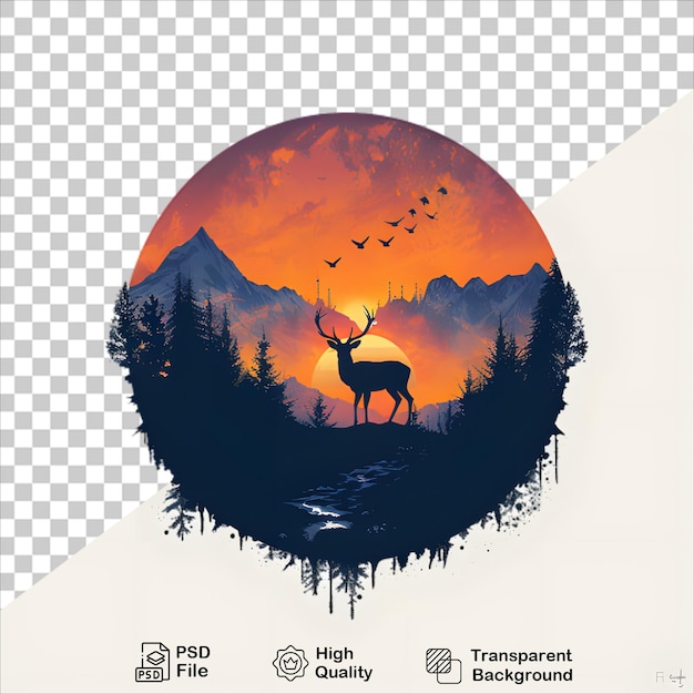 PSD wildlifethemed tshirt design deer and sunset in forest