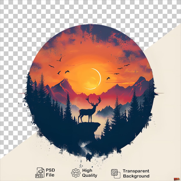 WildlifeThemed TShirt Design Deer and Sunset in Forest