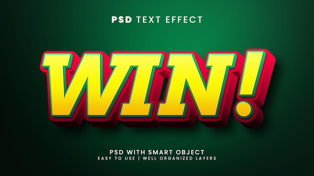 PSD win 3d editable text effect with victory and award text style