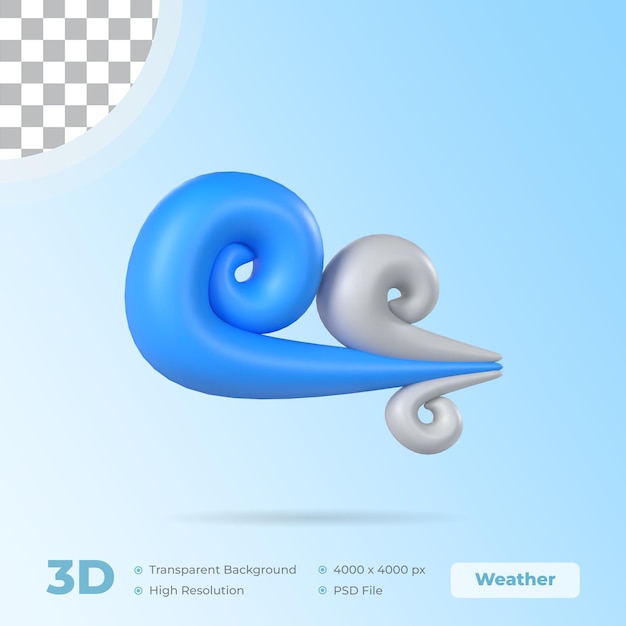 Wind 3D Icon Weather Model with Transparent Background