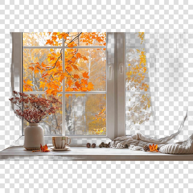 PSD window fall autumn illustrationon transparent background