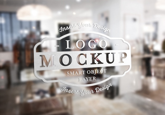 Window transparent signage logo design Mockup