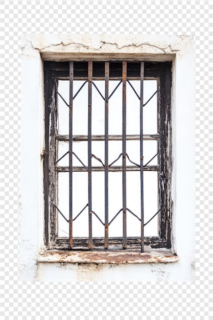 a window with bars that say grated on it