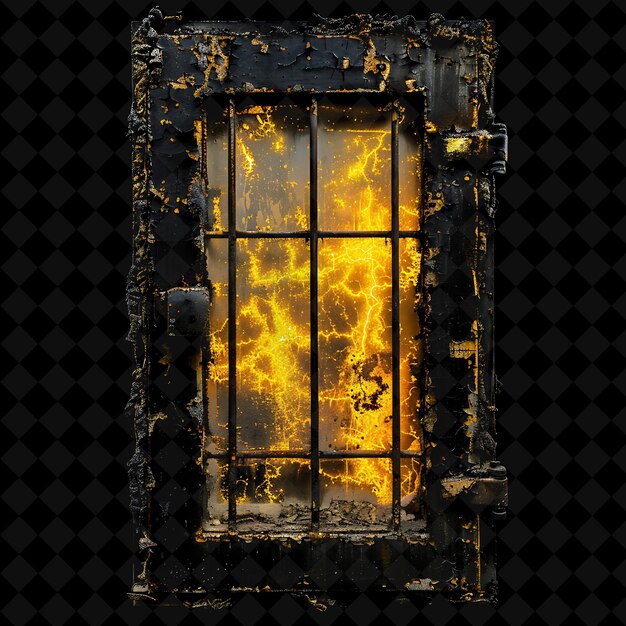 PSD a window with a fire burning inside of it