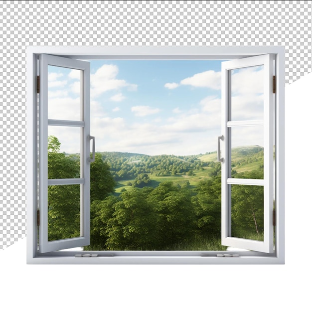 PSD a window with a view of a landscape and a view of the countryside