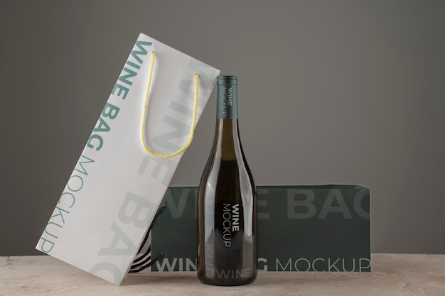 Wine bag and wine bottle mockup