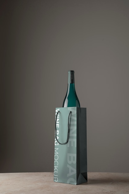 Wine bag and wine bottle mockup