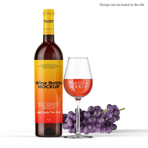 Wine bottle and glass mockup