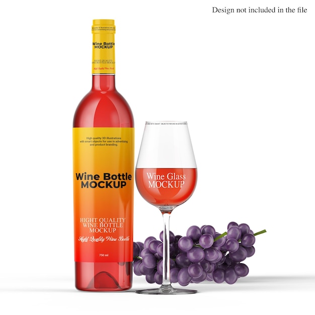 Wine bottle and glass mockup