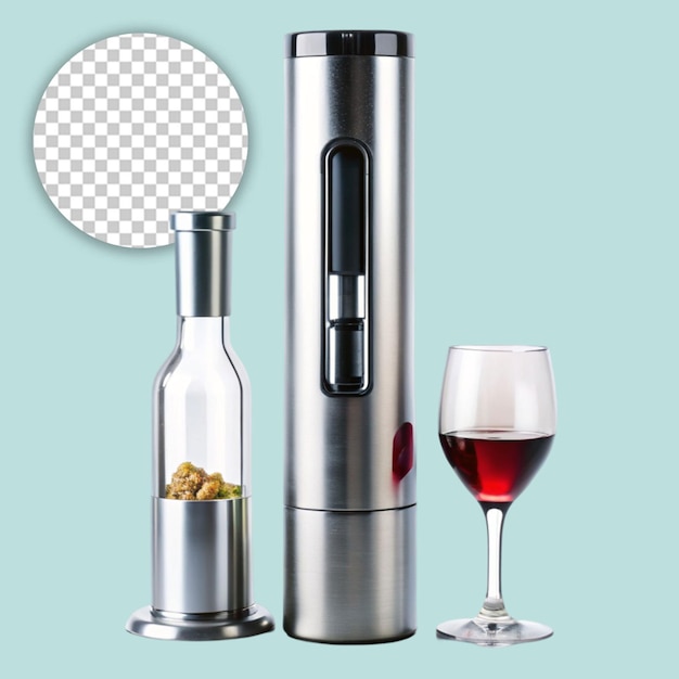 PSD wine bottle and glass on a table on transparent background