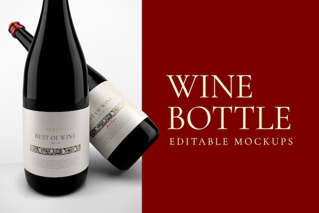 Wine bottle mockup psd, editable elegant design