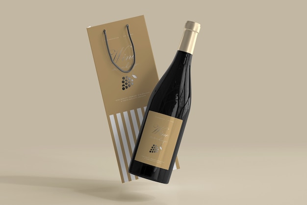 Wine Bottle Mockup with Bag