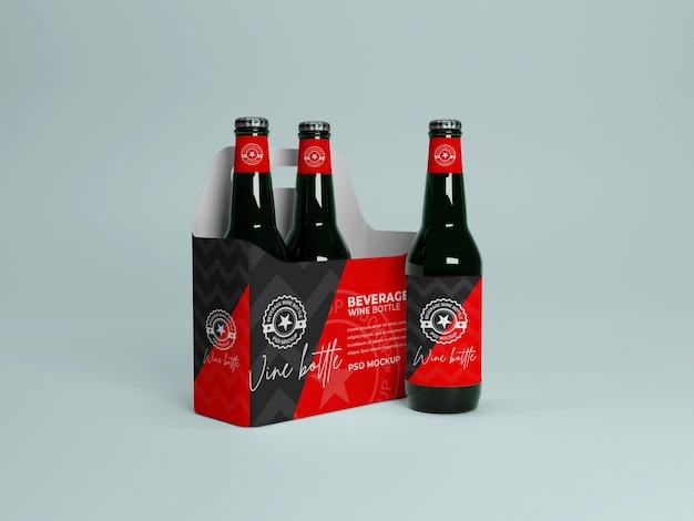 Wine bottle paper boxes mockup