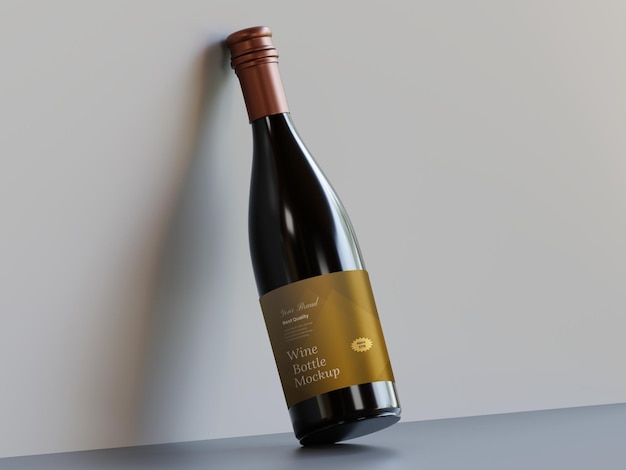 PSD wine bottle standing in the wall mockup psd