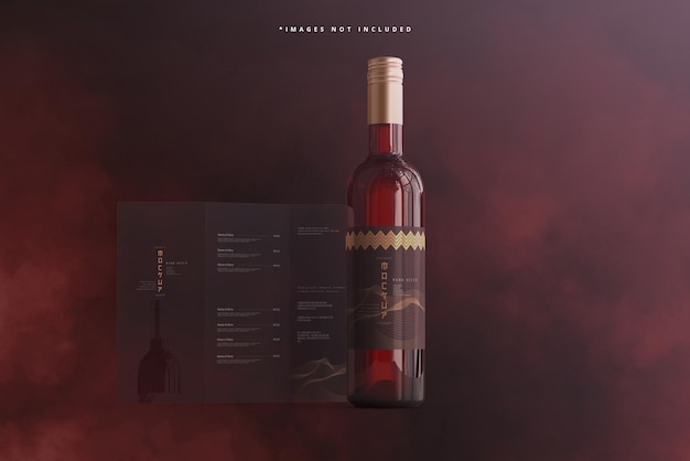 PSD wine bottle with brochure or menu mockup