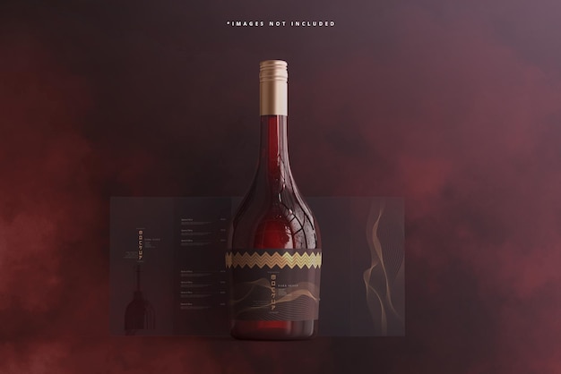 Wine Bottle with Brochure or menu mockup