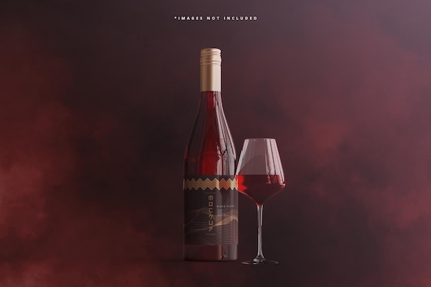 wine bottle with glass mockup