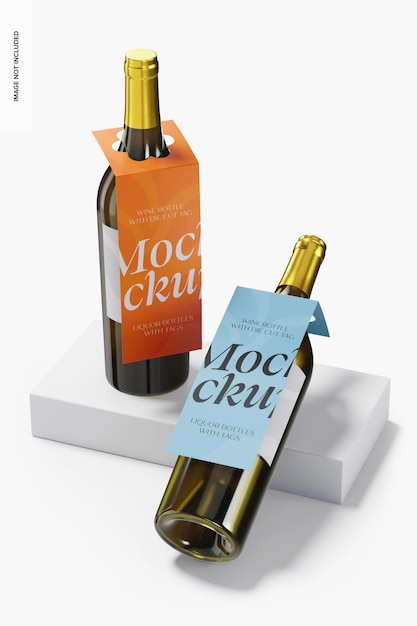 Wine Bottles with Die Cut Tag Mockup, Perspective