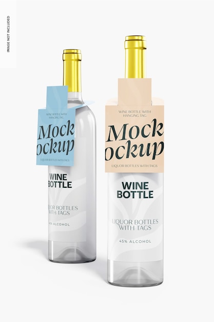 Wine Bottles with Hanging Tag Mockup, Front View