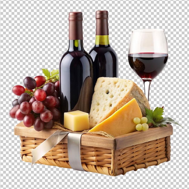 PSD wine and cheese gift set on transparent background