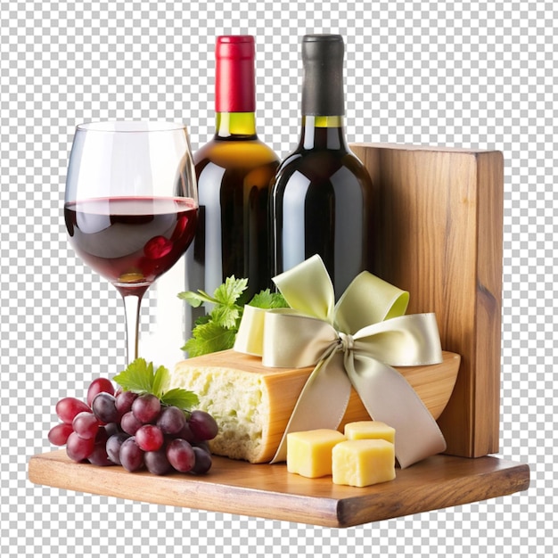 wine and cheese gift set on transparent background