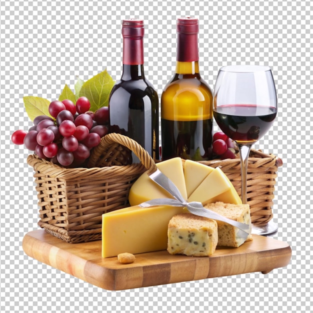 PSD wine and cheese gift set on transparent background