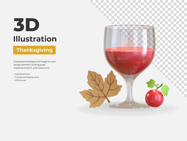 Wine glass 3d icon illustration