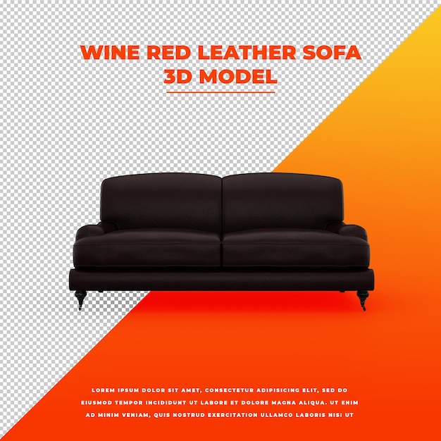 Wine Red Leather Sofa isolated 3d model