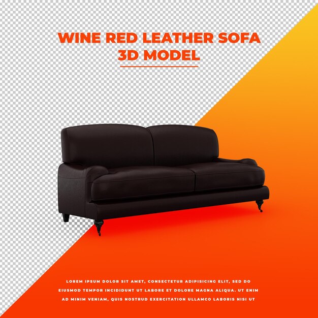 Wine Red Leather Sofa isolated 3d model