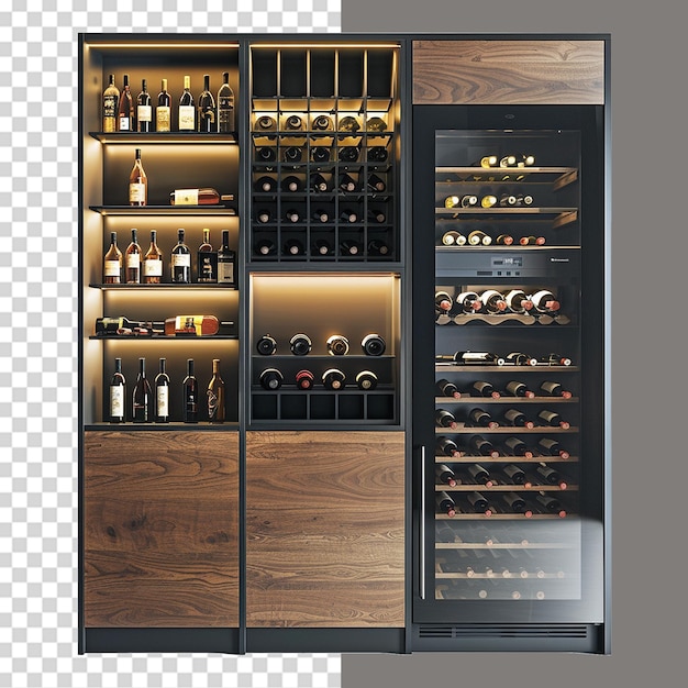 Wine and refrigerator cabinet in the kitchen isolated on transparent background