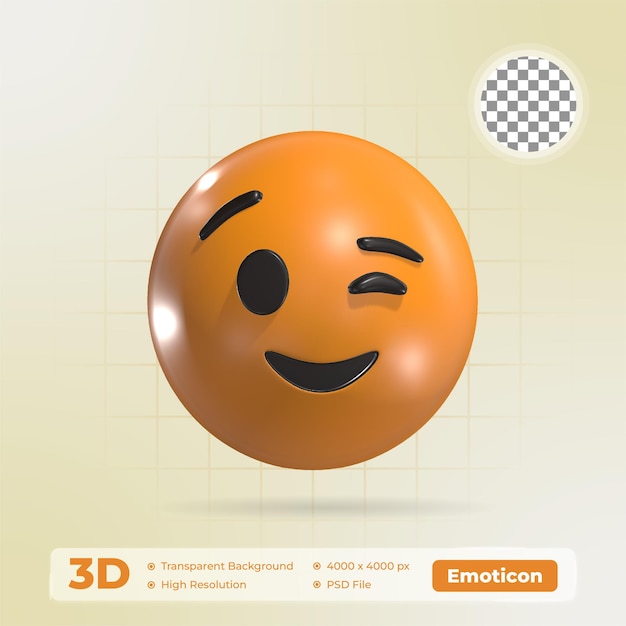 Wink Face Expression 3D Emoticon Icon