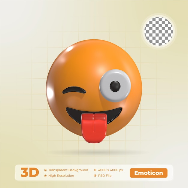 Winking Face With Tongue 3D Emoticon Icon