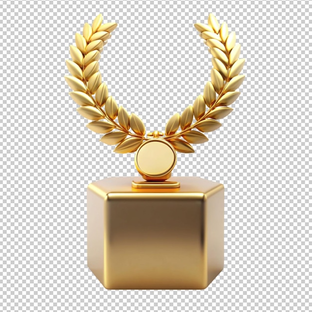 PSD winner award cube gold laurel wreath podium stage on transparent background