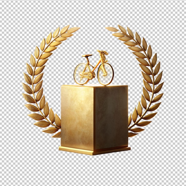 PSD winner award cube gold laurel wreath podium stage on transparent background