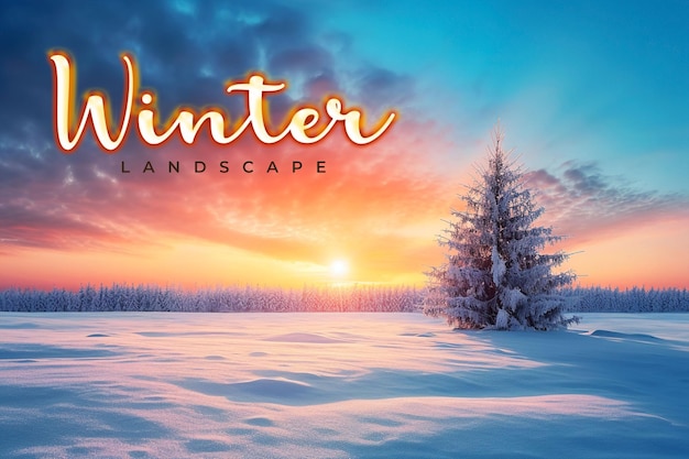 PSD winter banner template with sunrise winter background